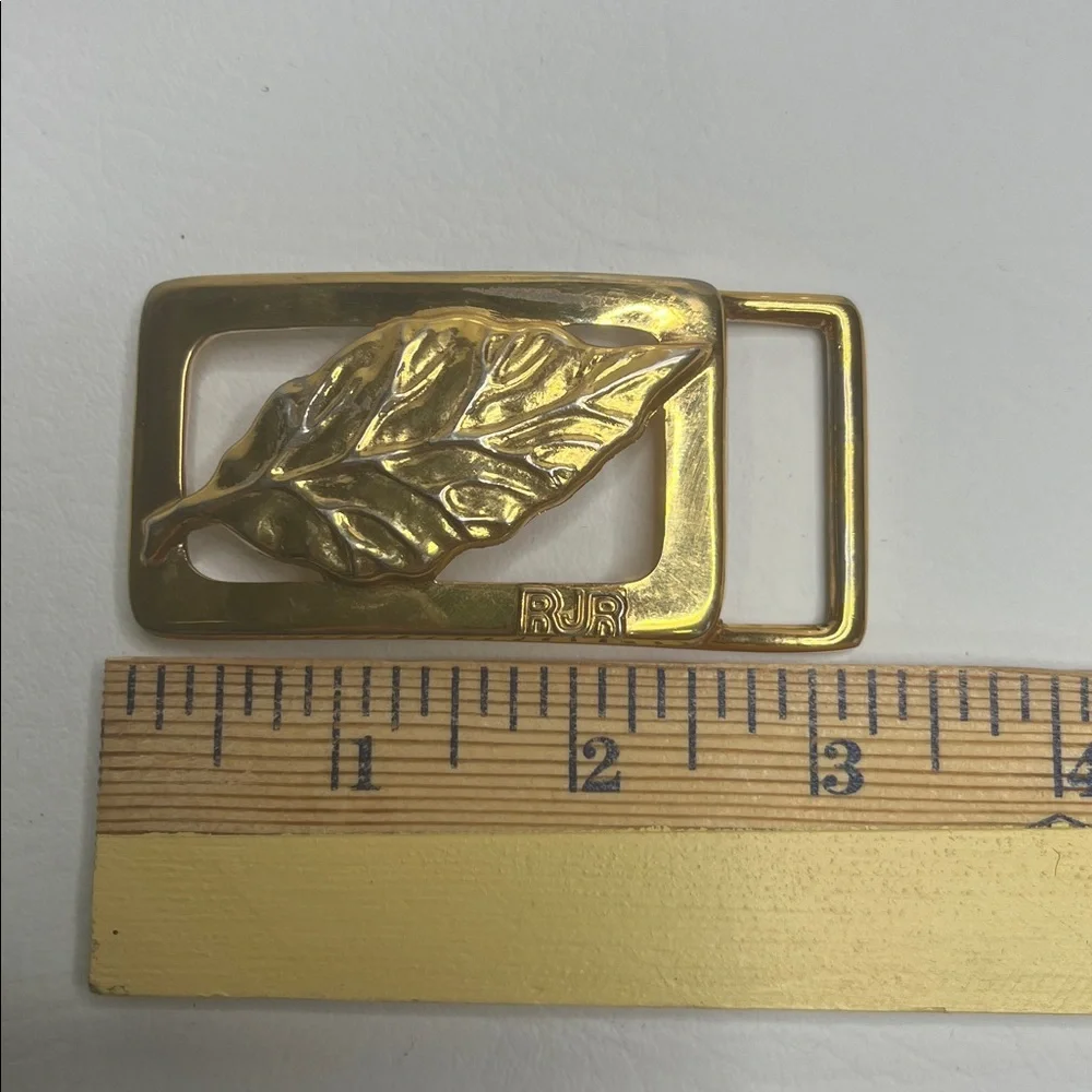 Vintage Belt Buckle R J Reynolds Tobacco Leaf Gold Tone